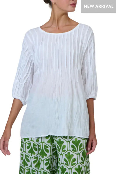 1/2 SLEEVE COTTON TOP - N26 S/M / WHITE TOP