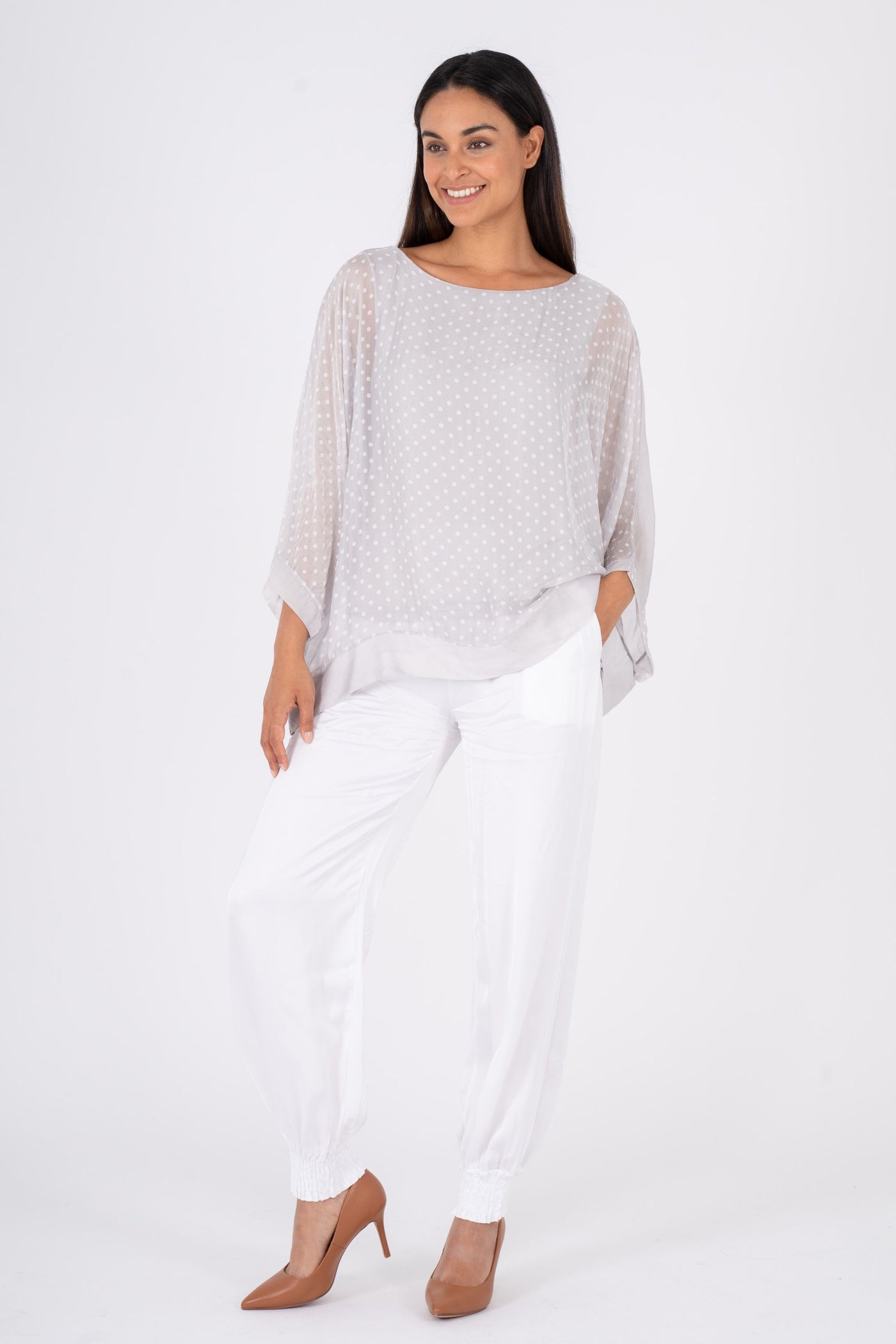 WOVEN 3/4 SLV TOP - 10/65126PU