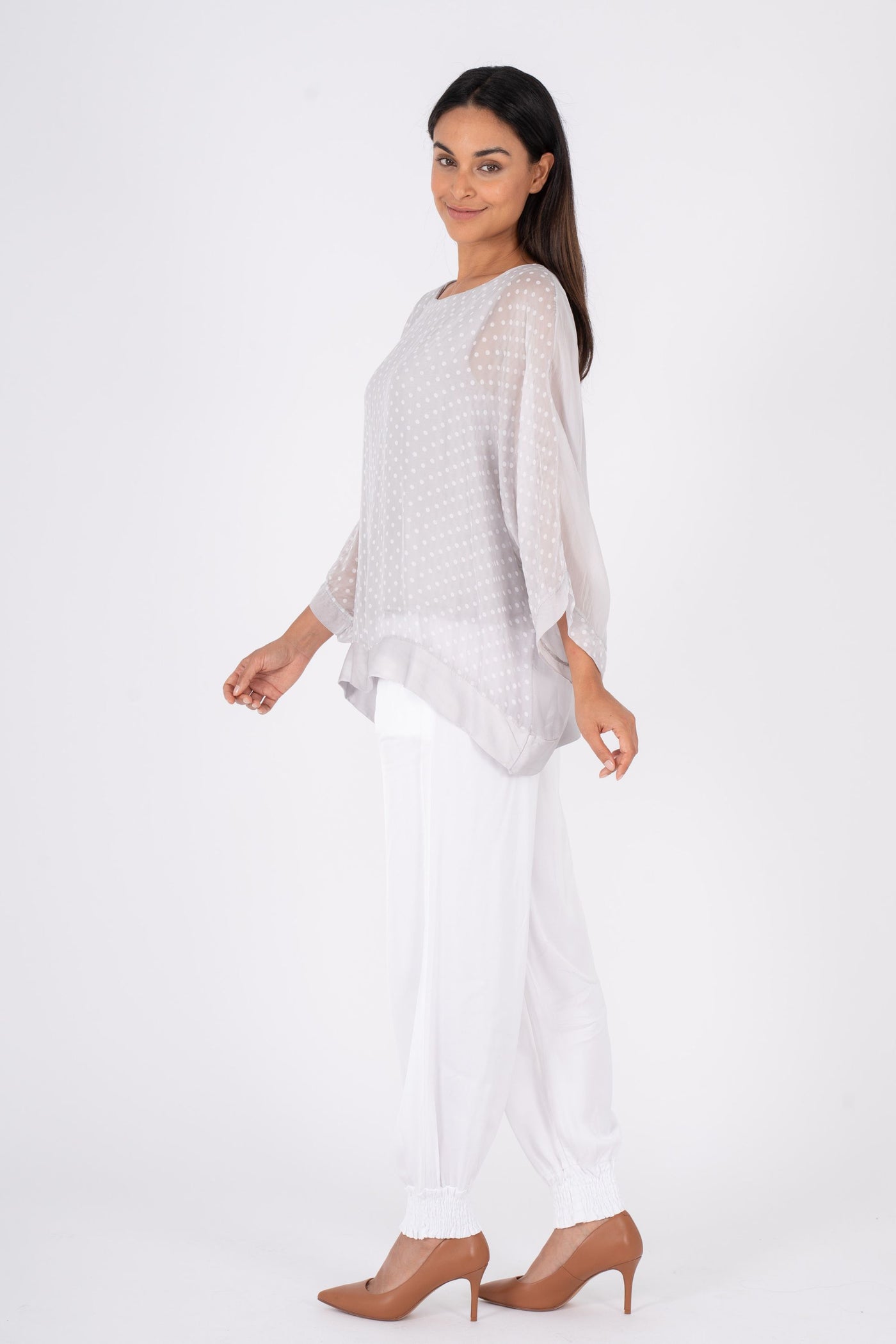 WOVEN 3/4 SLV TOP - 10/65126PU