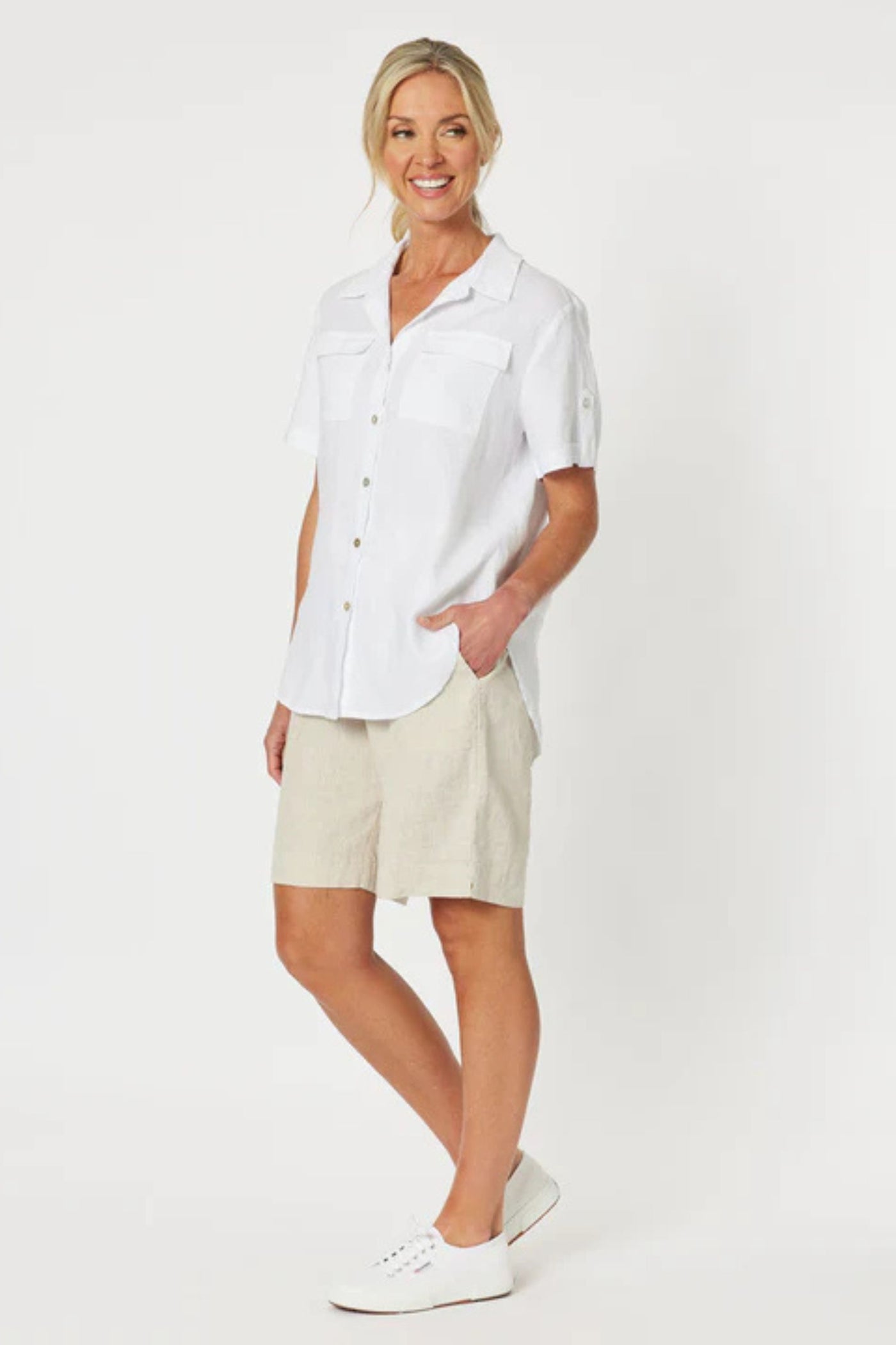 JERSEY WAIST LINEN SHORT - 43853GS