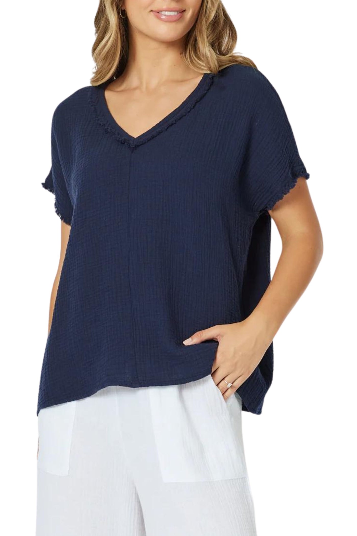 BYRON COTTON V NECK TOP - 45970T