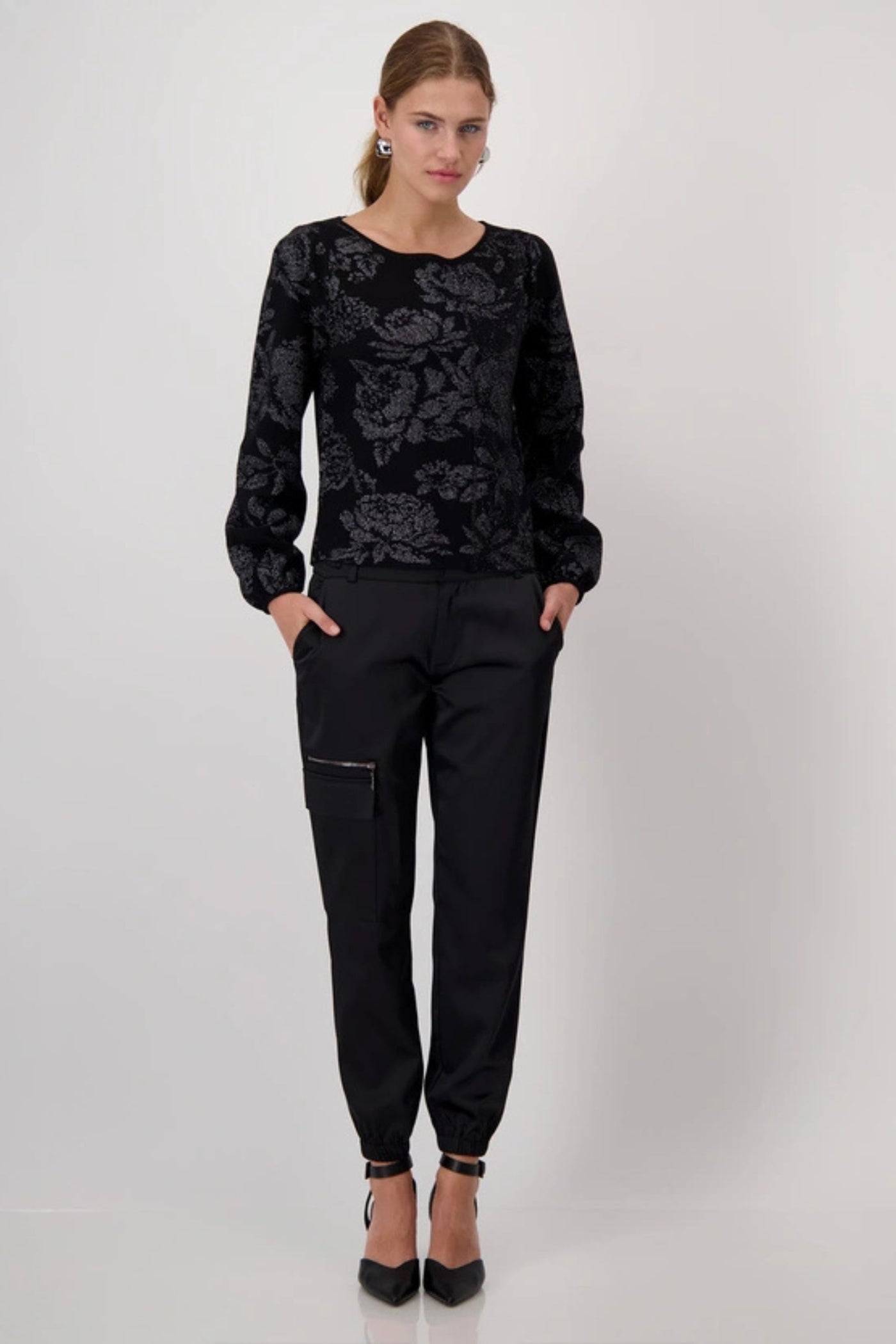 BLACK FLORAL KNIT - 808507MNR