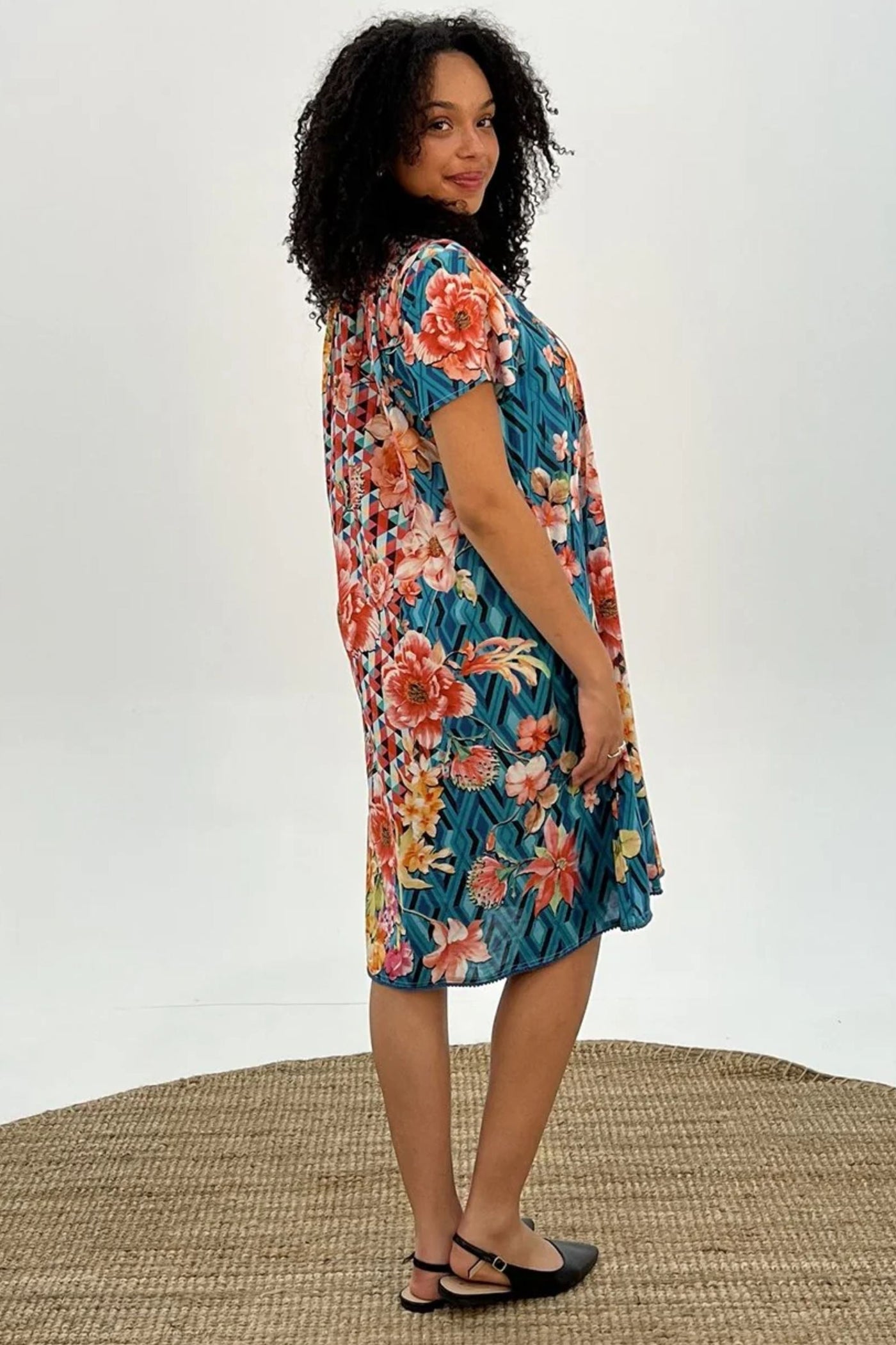 FLORAL DIAMOND PINTUCK DRESS - SDR-1768-FDM DRESS