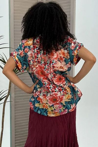 FLORAL DIAMOND V NECK TOP - TOP-1214-FDM TOP