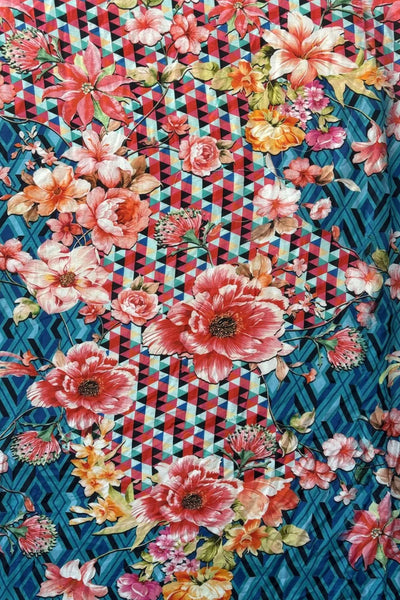 FLORAL DIAMOND V NECK TOP - TOP-1214-FDM TOP