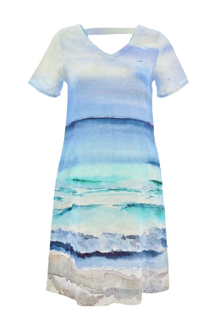 LINEN V-NECK DRESS - 26617