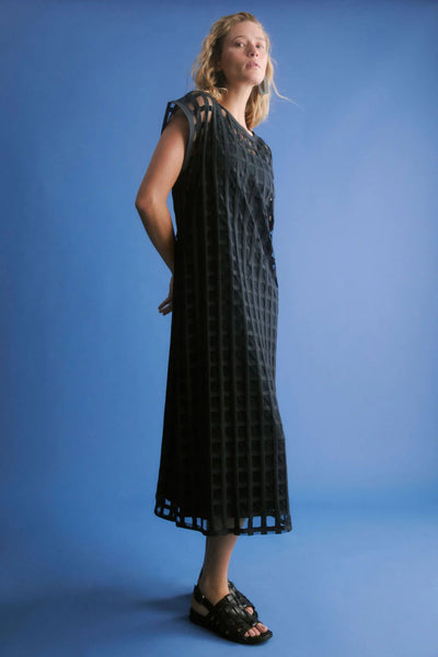 GRID BURNOUT MIDI DRESS - A1564