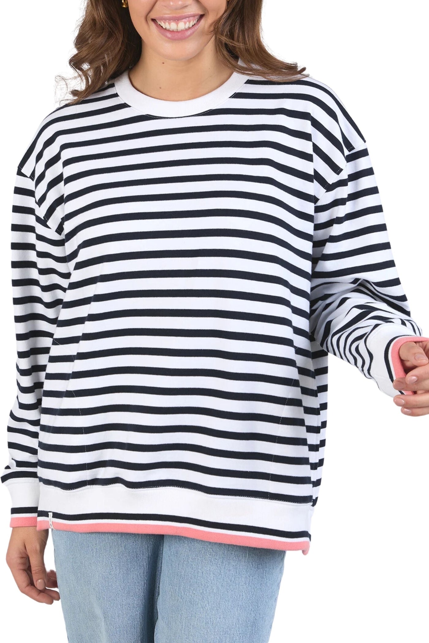 RAVEN STRIPE FLEECE CREW - 81X4489 8 / NAVY-STRIPE TRACK TOP