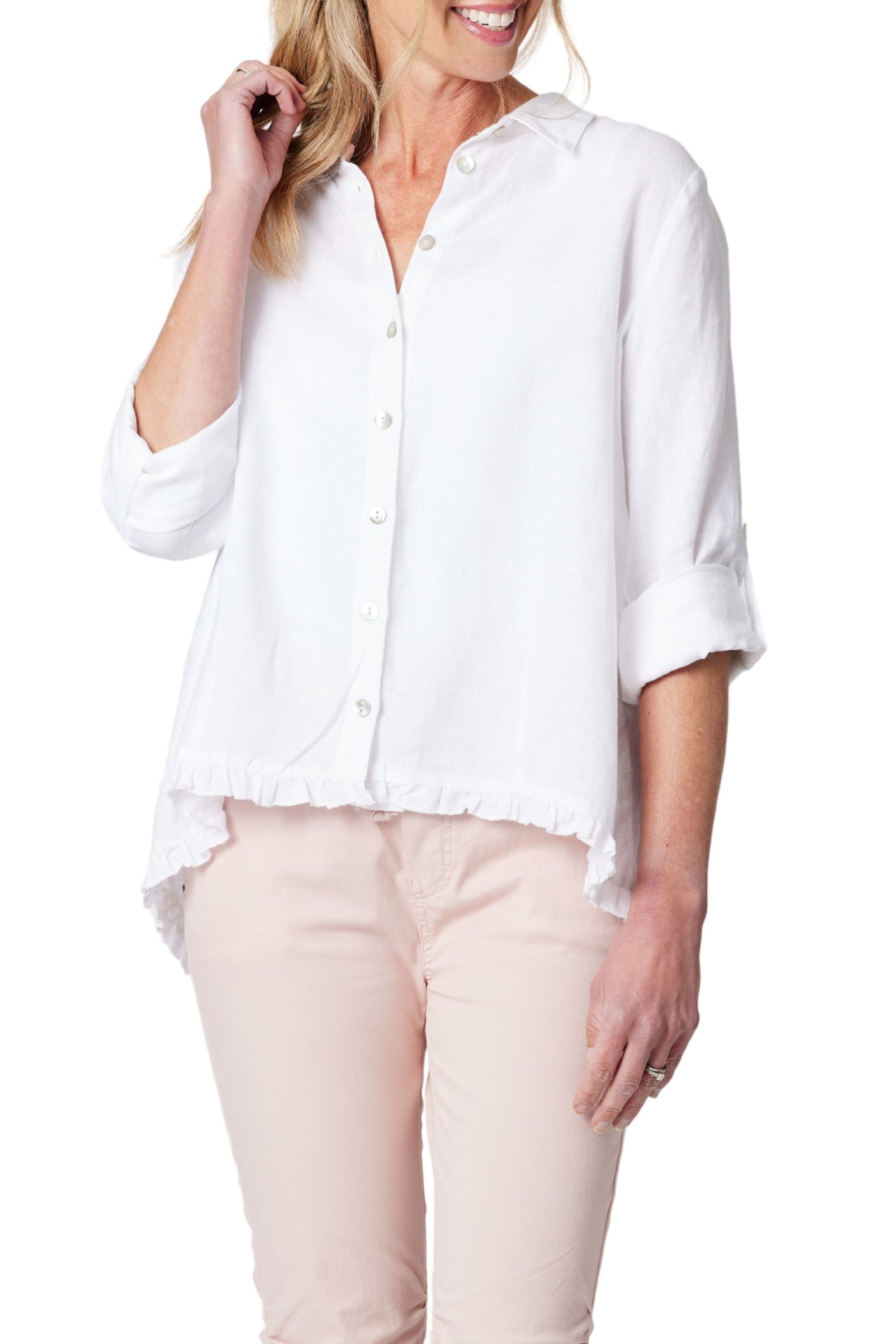 RUFFLE HEM LINEN SHIRT - 41002GS