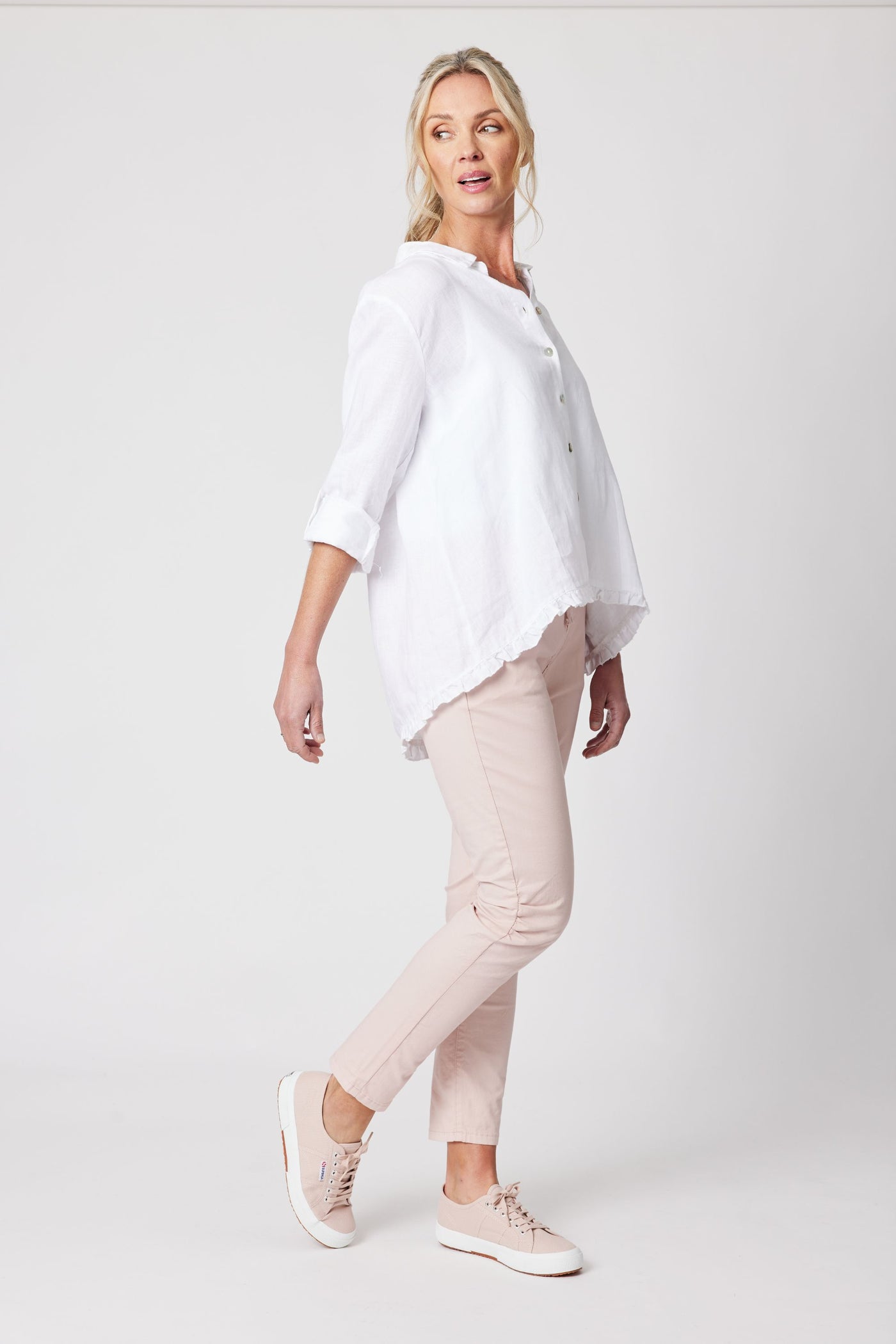 RUFFLE HEM LINEN SHIRT - 41002GS