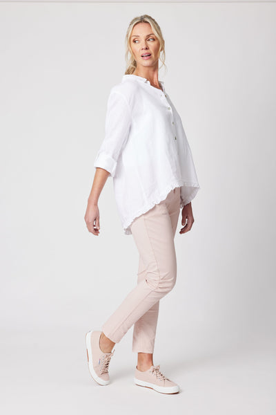 RUFFLE HEM LINEN SHIRT - 41002GS
