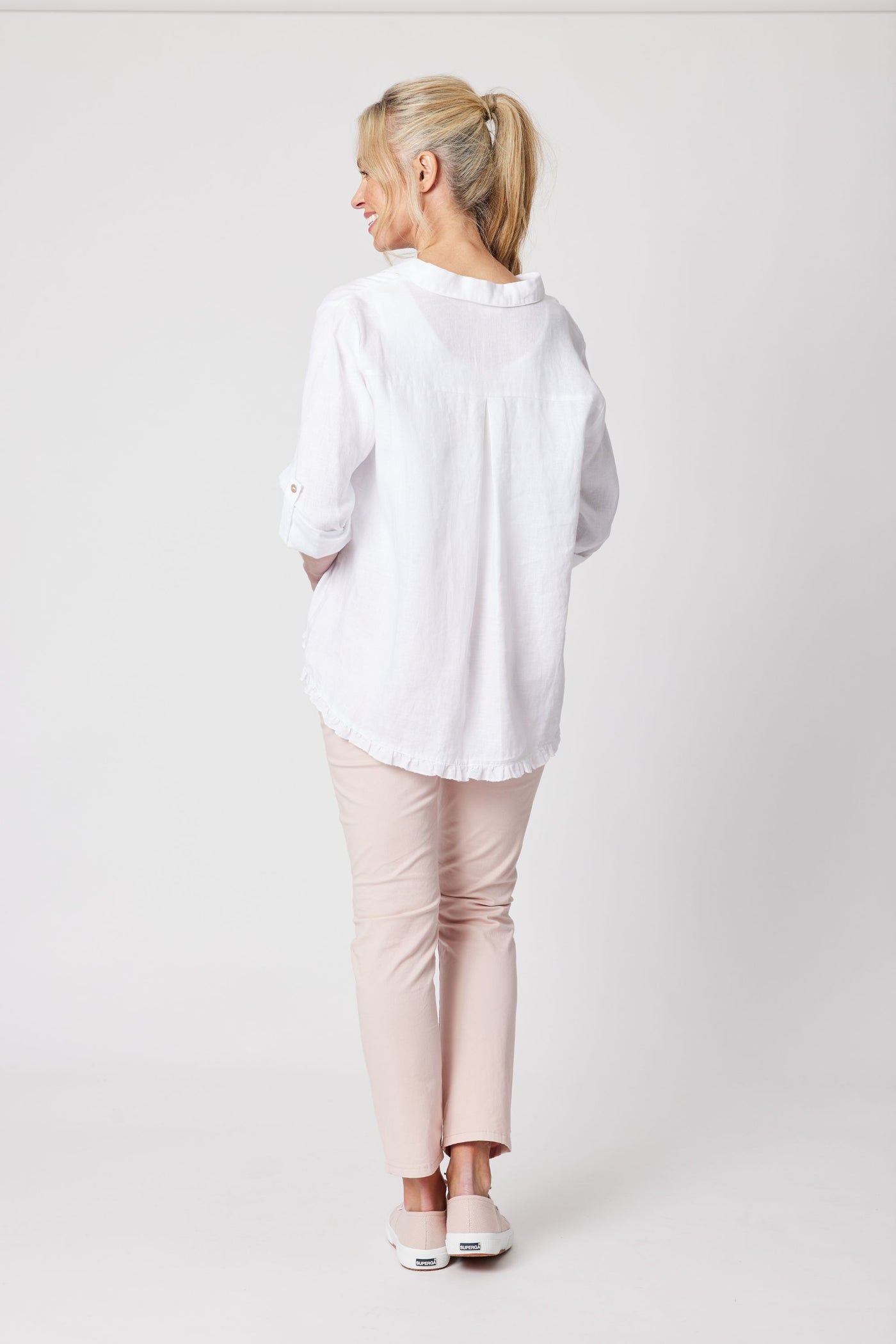 RUFFLE HEM LINEN SHIRT - 41002GS