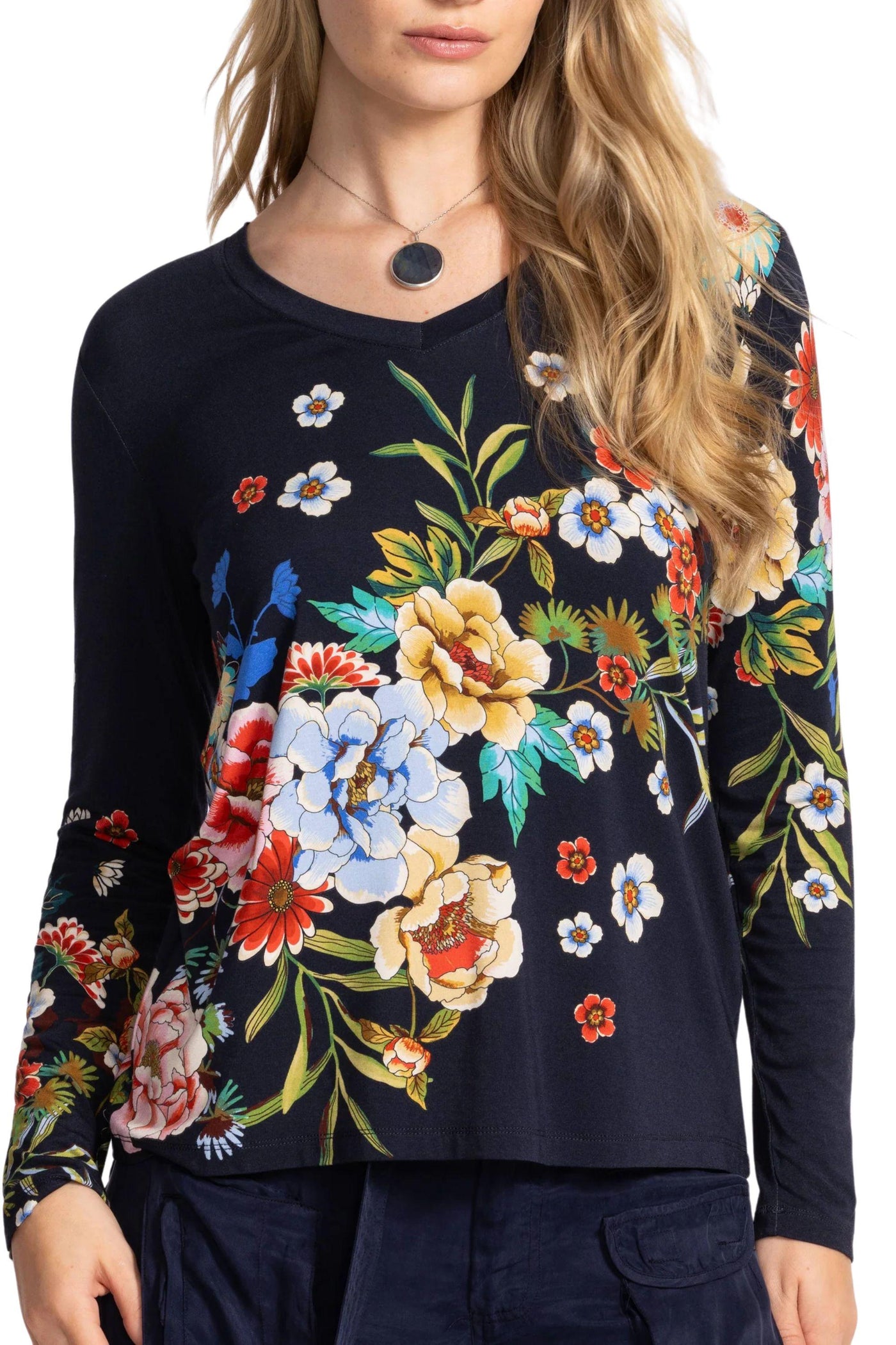 JANIE L/SLV V NECK TEE - T16325-7