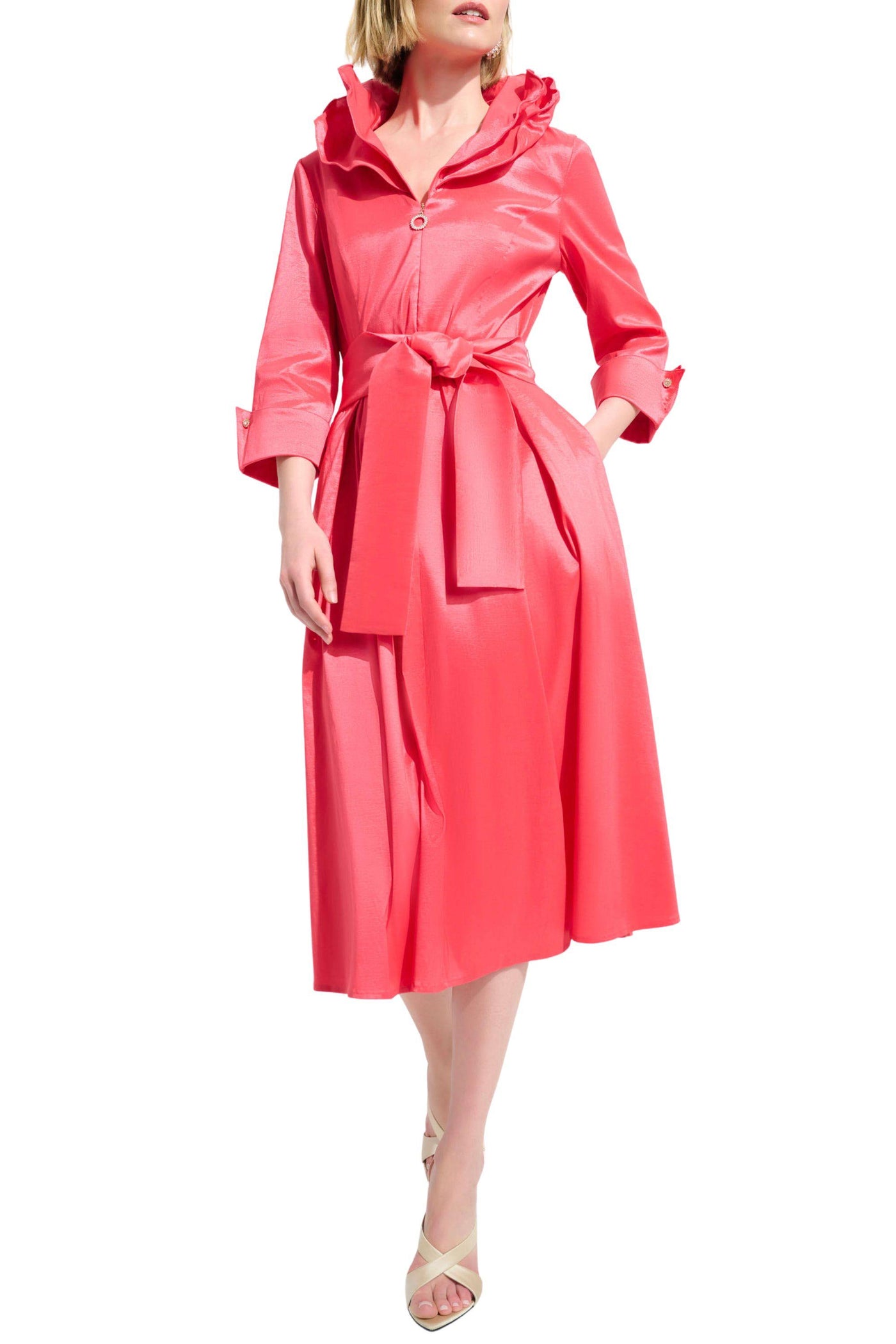 STRETCH TAFFETA FIT AND FLARE DRESS - 261719JR