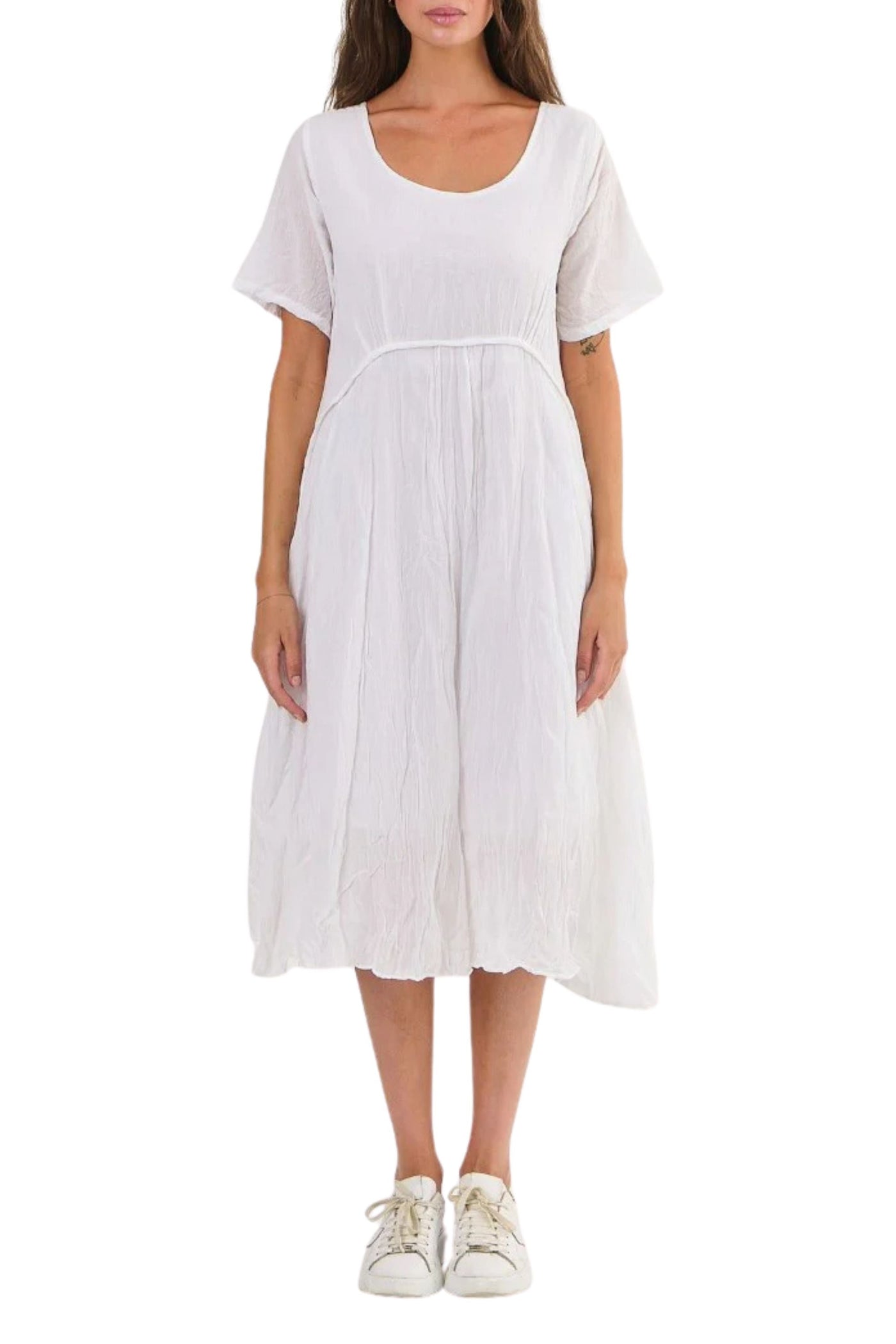 ROUND NECK COTTON DRESS - P150 S/M / WHITE DRESS