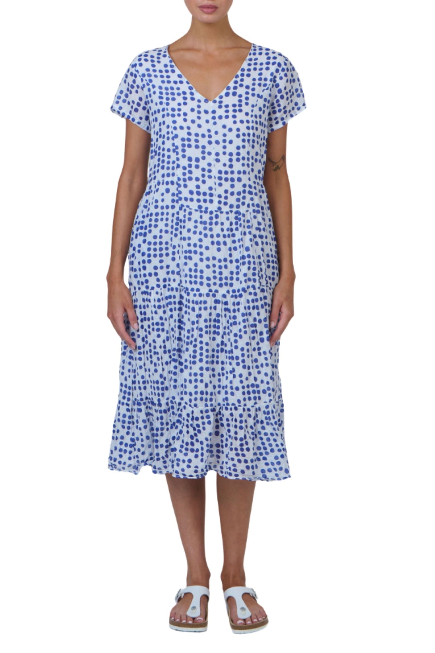 V-NECK DRESS - P82 S/M / BLUE DRESS