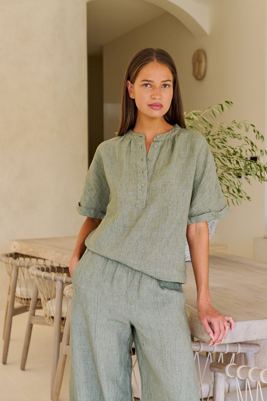 BUTTONED LINEN TOP - GA689