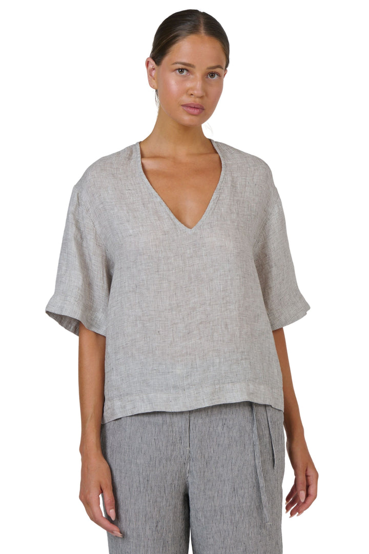 V NECK LINEN TOP - GA683