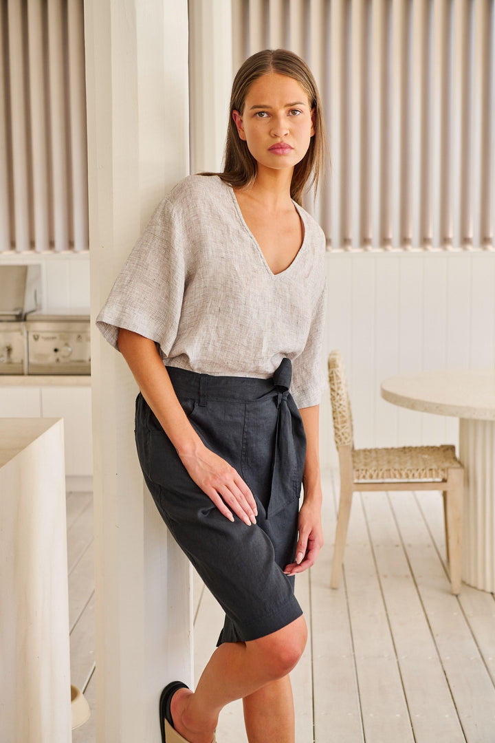 V NECK LINEN TOP - GA683