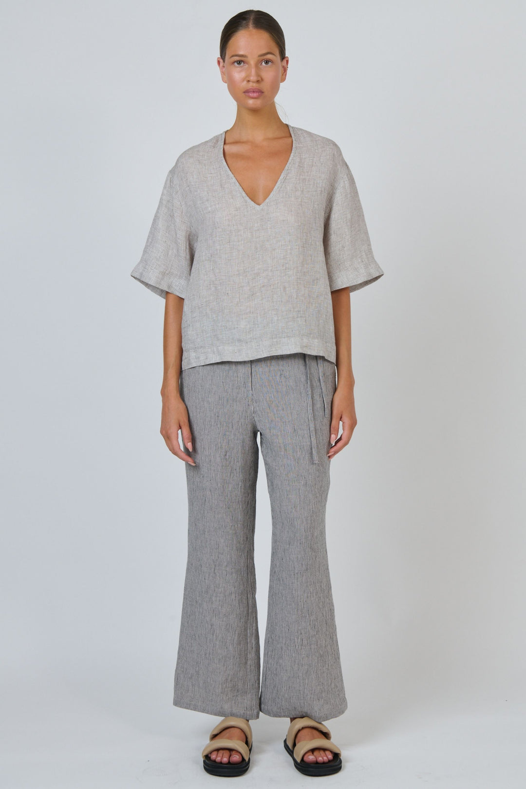 V NECK LINEN TOP - GA683