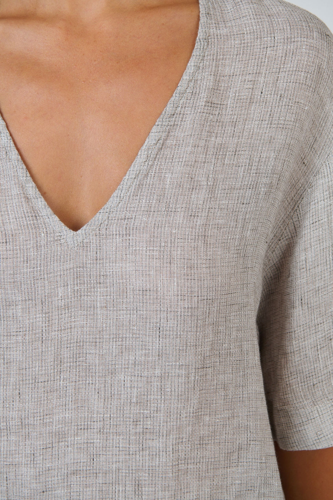 V NECK LINEN TOP - GA683