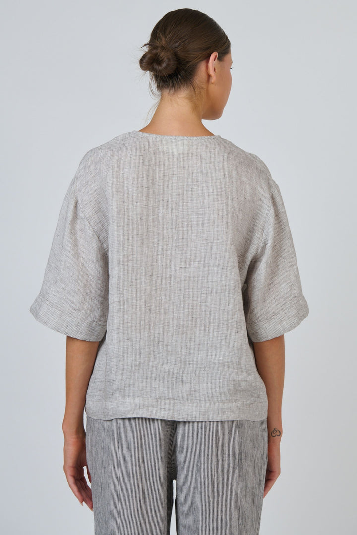 V NECK LINEN TOP - GA683
