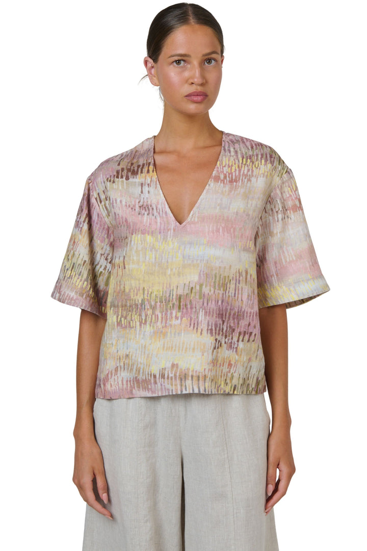 V NECK LINEN TOP - GA683