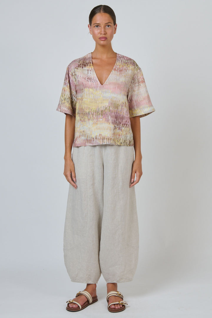 V NECK LINEN TOP - GA683