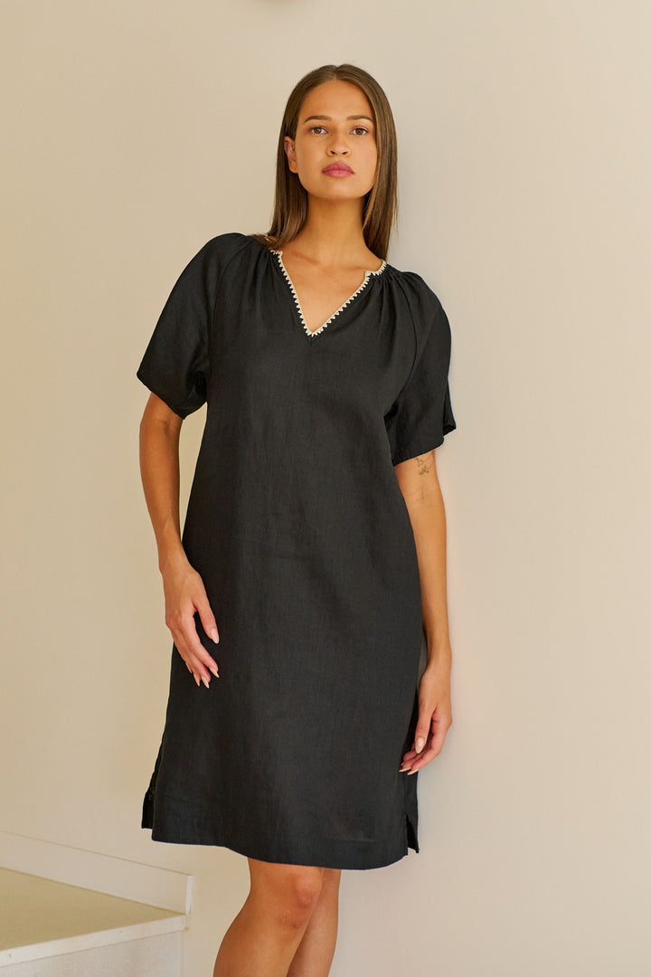V NECK LINEN DRESS - GA703.1