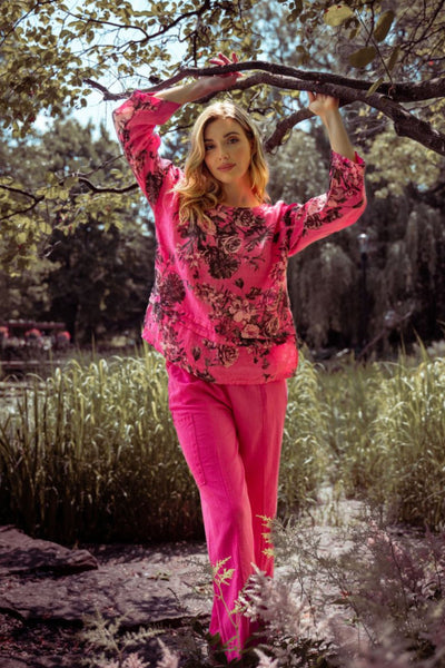 LINEN FLORAL TOP - 10-8123W