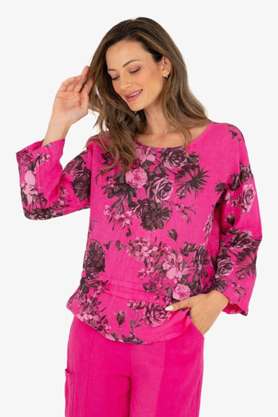 LINEN FLORAL TOP - 10-8123W