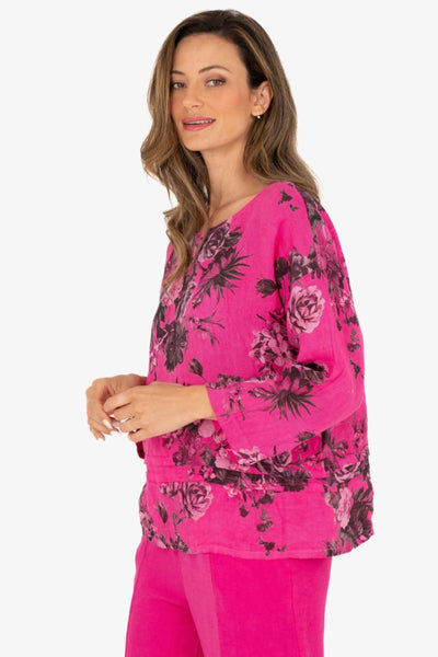 LINEN FLORAL TOP - 10-8123W