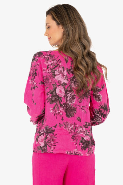 LINEN FLORAL TOP - 10-8123W