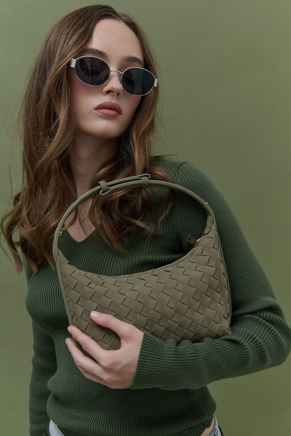 ANGELS WHISPER BAG OLIVE CLEO WOVEN HANDBAG - AWB7101