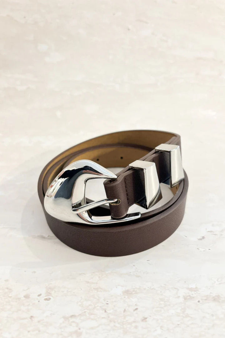 ANGELS WHISPER BELT BROWN PEBBLE DOME BUCKLE BELT - AWBE7146