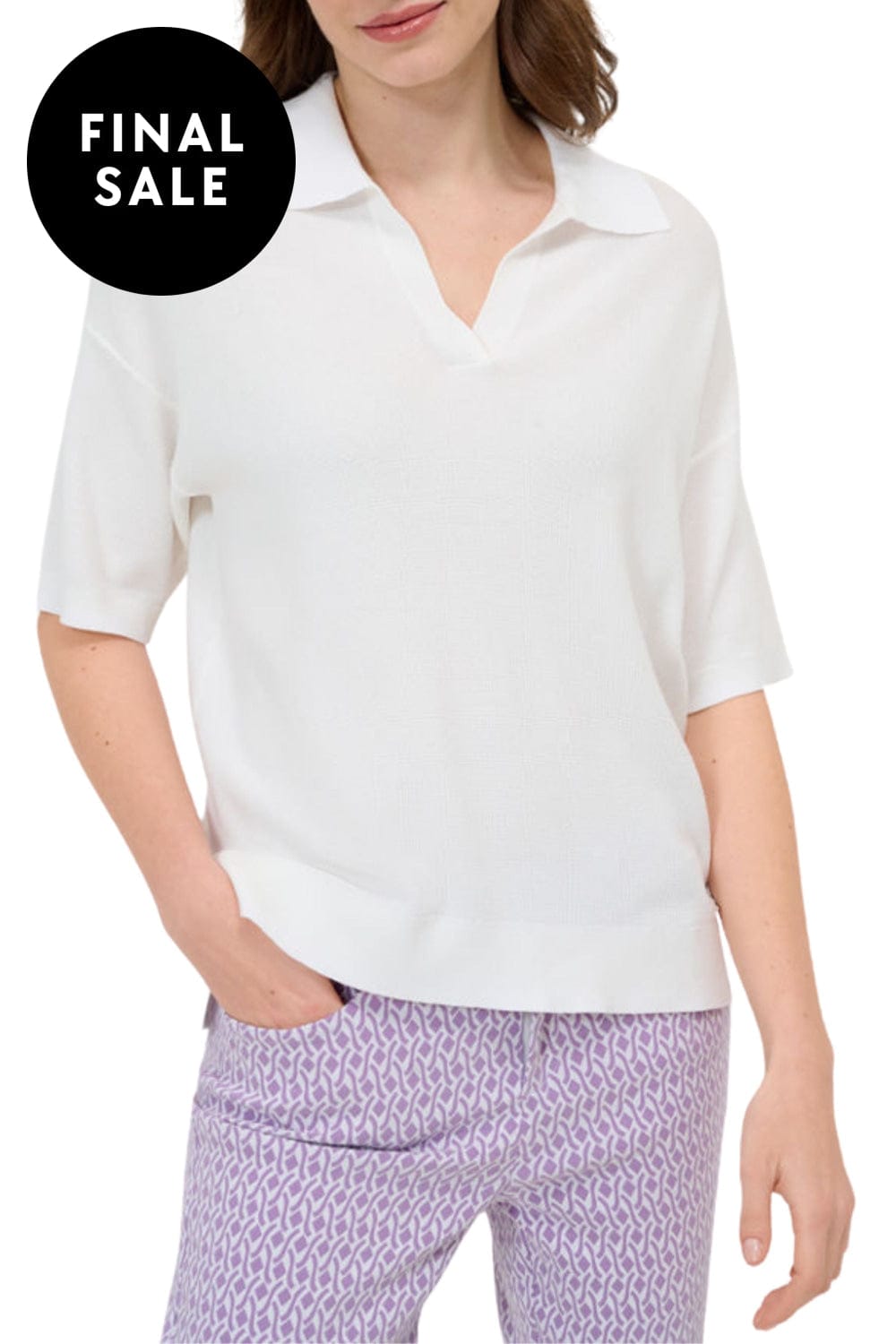 BRAX TOP 8 / OFF-WHITE LILIAN COLLAR TOP - 34-3118