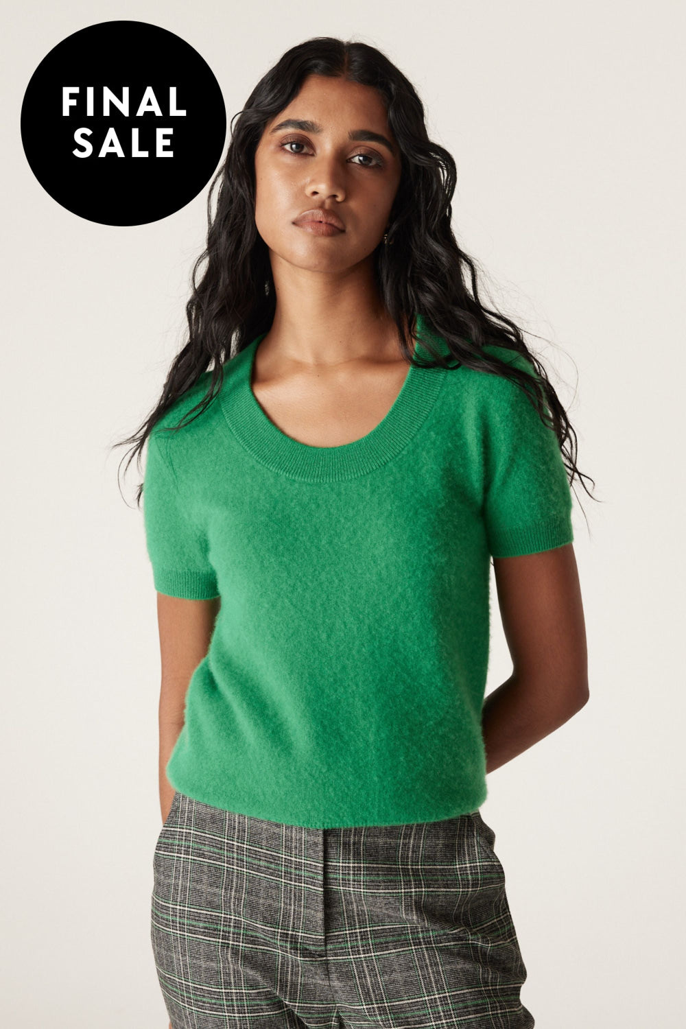 BRUSHED PURE CASHMERE TEE - CAW24120 TOP