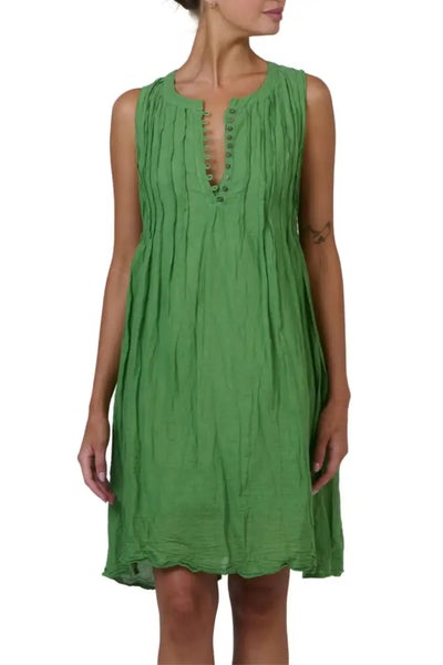 BUTTON FRONT DRESS - P153 S/M / GREEN DRESS