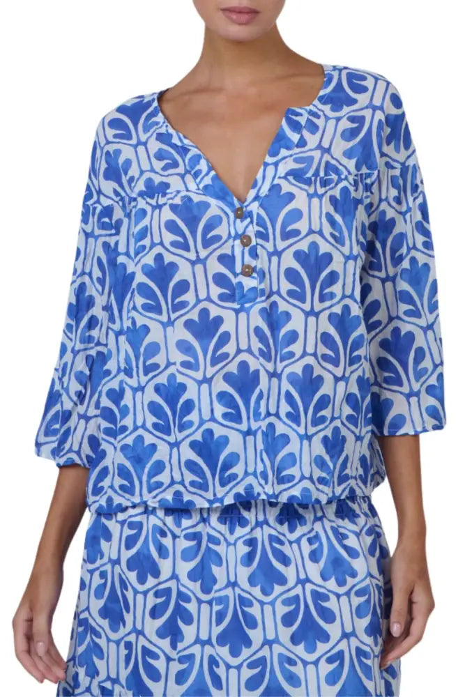 BUTTON UP TOP - P115 S/M / BLUE-WHITE TOP