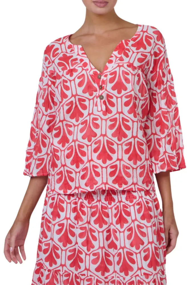 BUTTON UP TOP - P115 S/M / CHILLI TOP