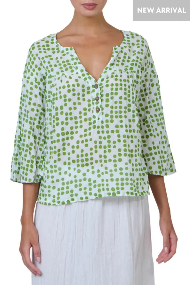 BUTTON UP TOP - P115 S/M / GREEN TOP