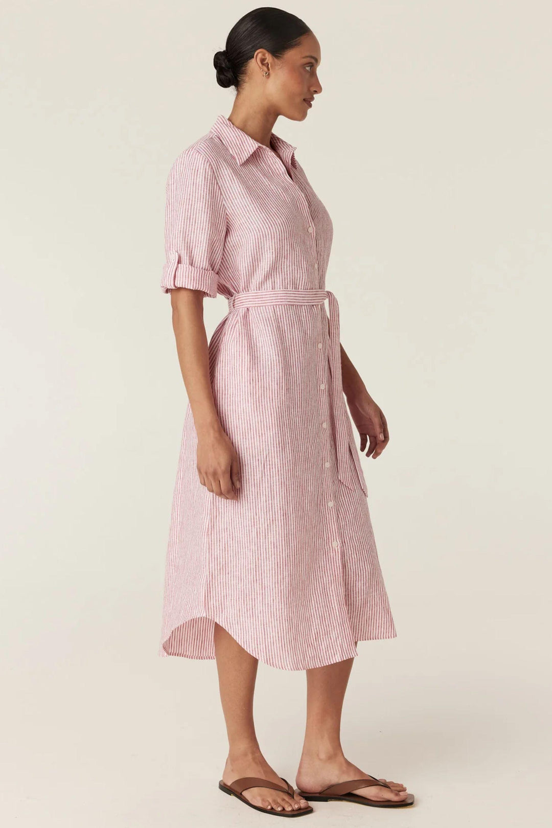 CABLE DRESS PURE LINEN TIE SHIRT DRESS - CSS26661