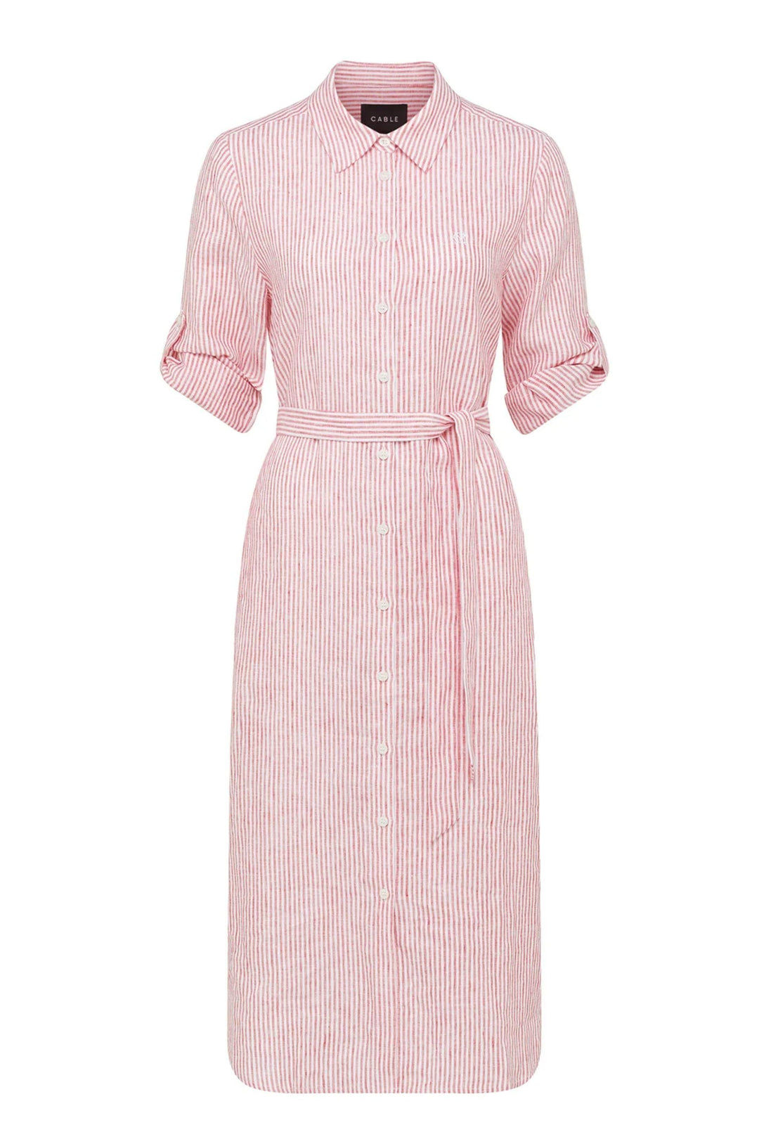CABLE DRESS PURE LINEN TIE SHIRT DRESS - CSS26661