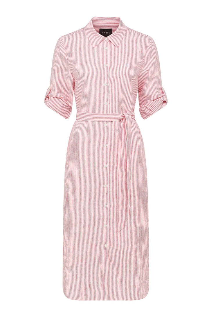 CABLE DRESS PURE LINEN TIE SHIRT DRESS - CSS26661