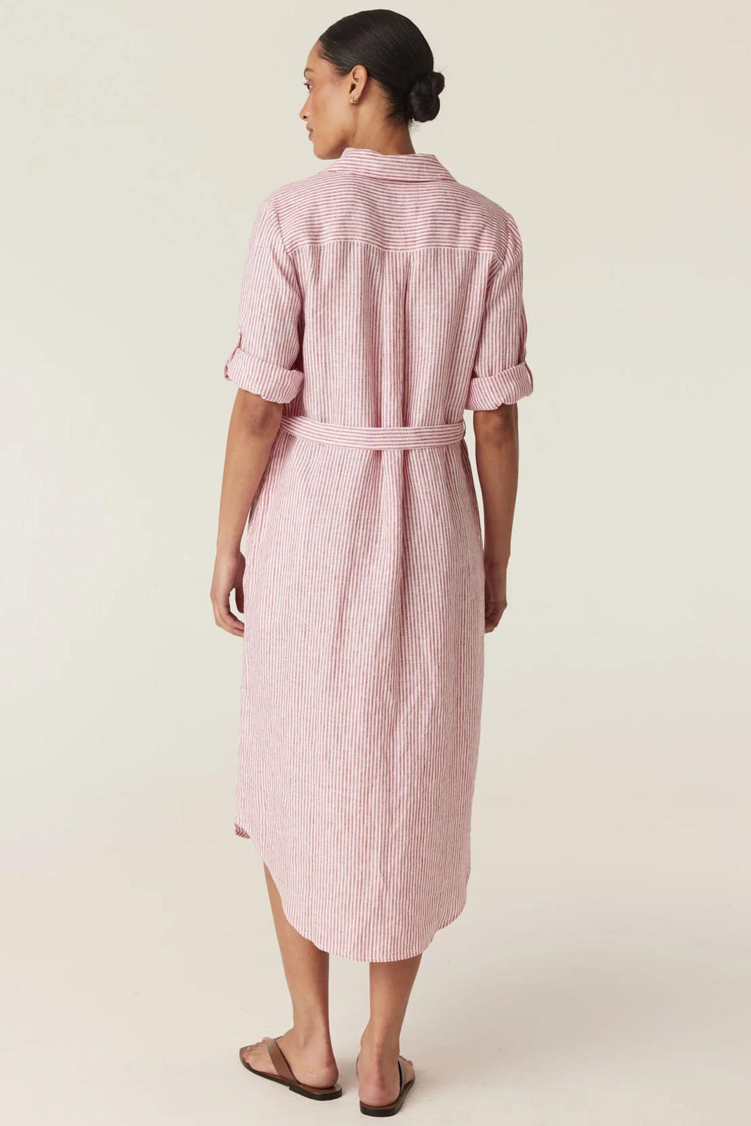 CABLE DRESS PURE LINEN TIE SHIRT DRESS - CSS26661