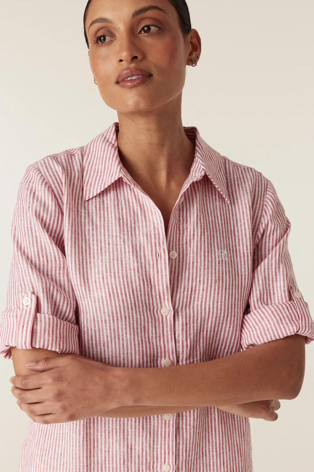 CABLE DRESS PURE LINEN TIE SHIRT DRESS - CSS26661