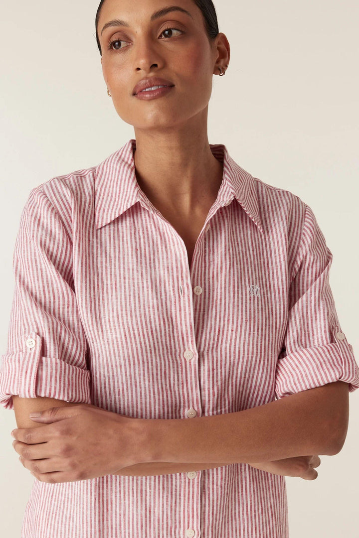 CABLE DRESS PURE LINEN TIE SHIRT DRESS - CSS26661