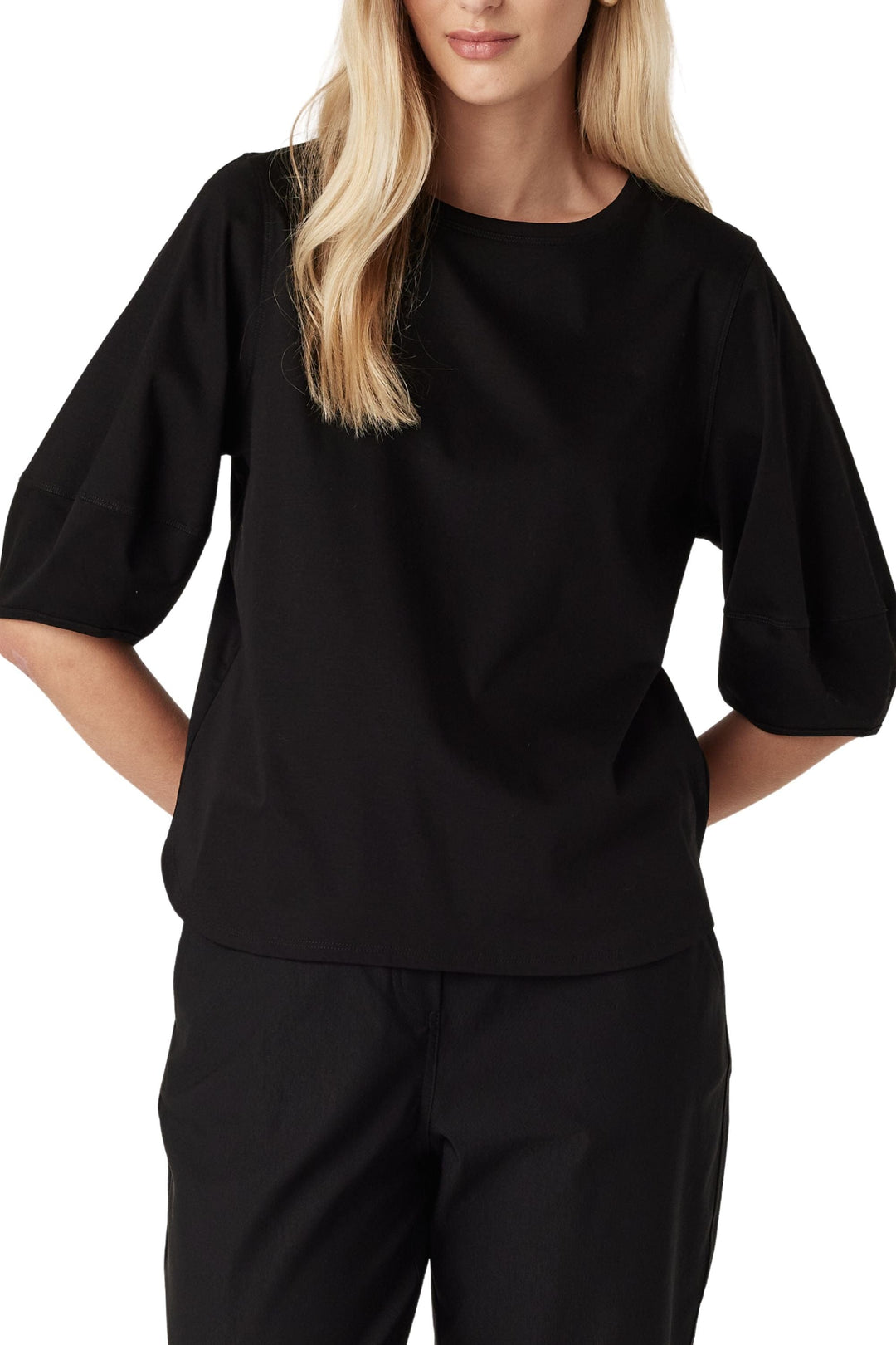 CABLE TOP 8 / BLACK PIMA LANTERN SLEEVE TOP - CSC1084