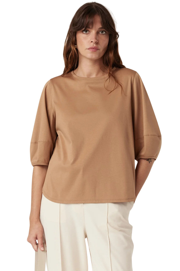 CABLE TOP 8 / CAMEL PIMA LANTERN SLEEVE TOP - CSC1084