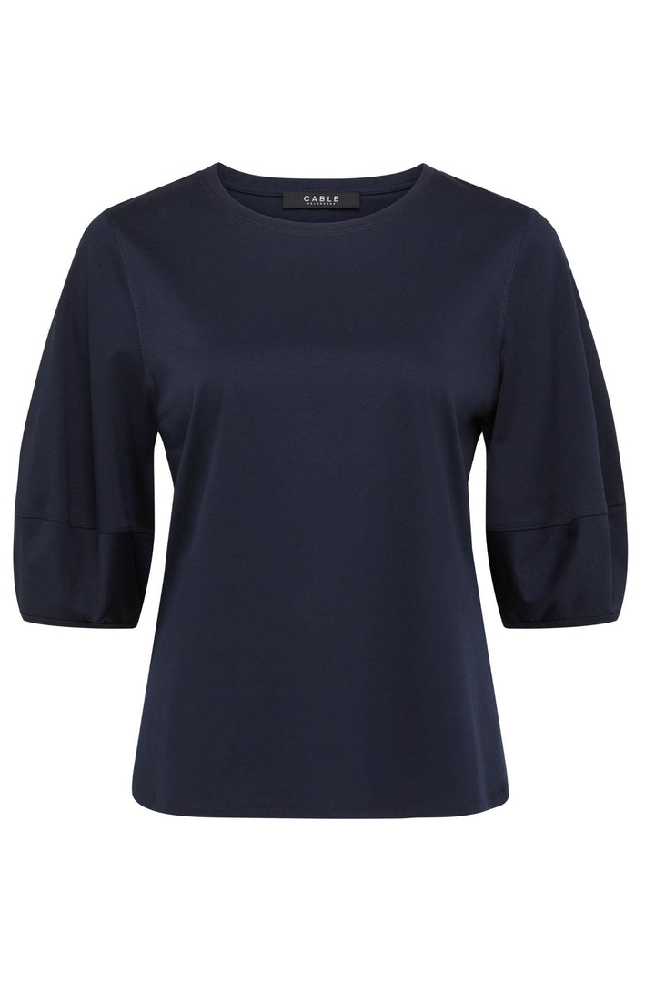 CABLE TOP 8 / NAVY PIMA LANTERN SLEEVE TOP - CSC1084